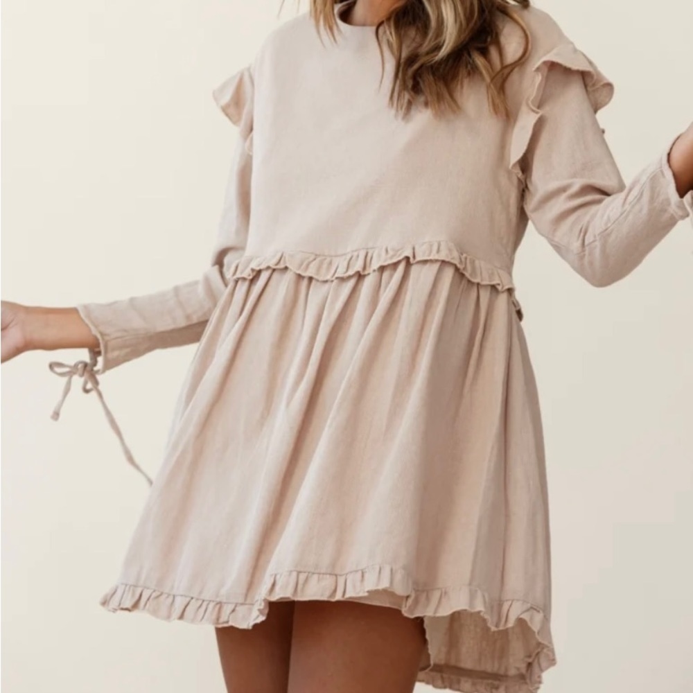 Indikah {Angel Biba} Khaki Color Ruffle Boho Dress Size XS - Picture 4 of 14